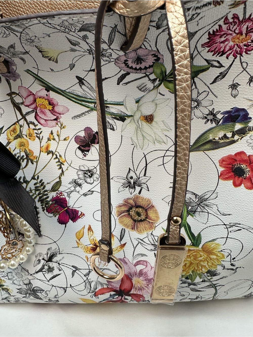 Floral Print Reversible Tote Bag with Gold Trim - Picture 3 of 11